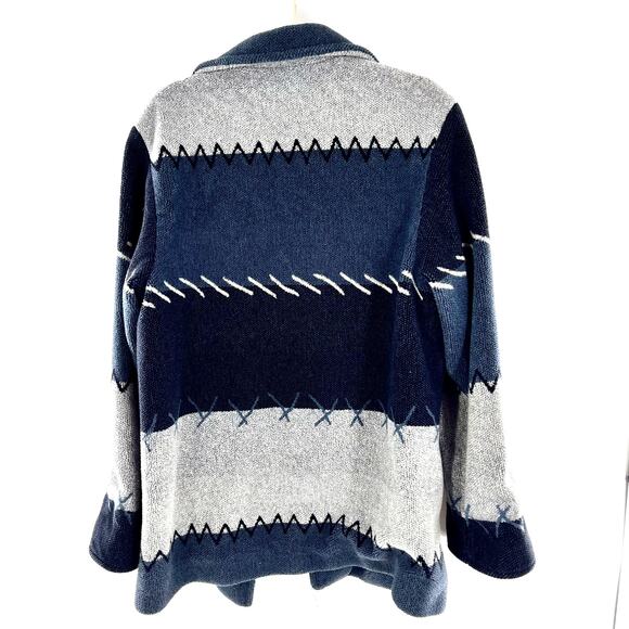 Vintage women's fleece striped satin lined coat double breasted blue grey size L - Picture 6 of 10